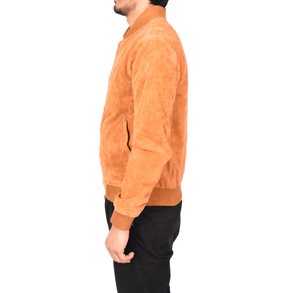 Men's Genuine Suede Leather Bomber Varsity Style Jacket Tan Raul-4