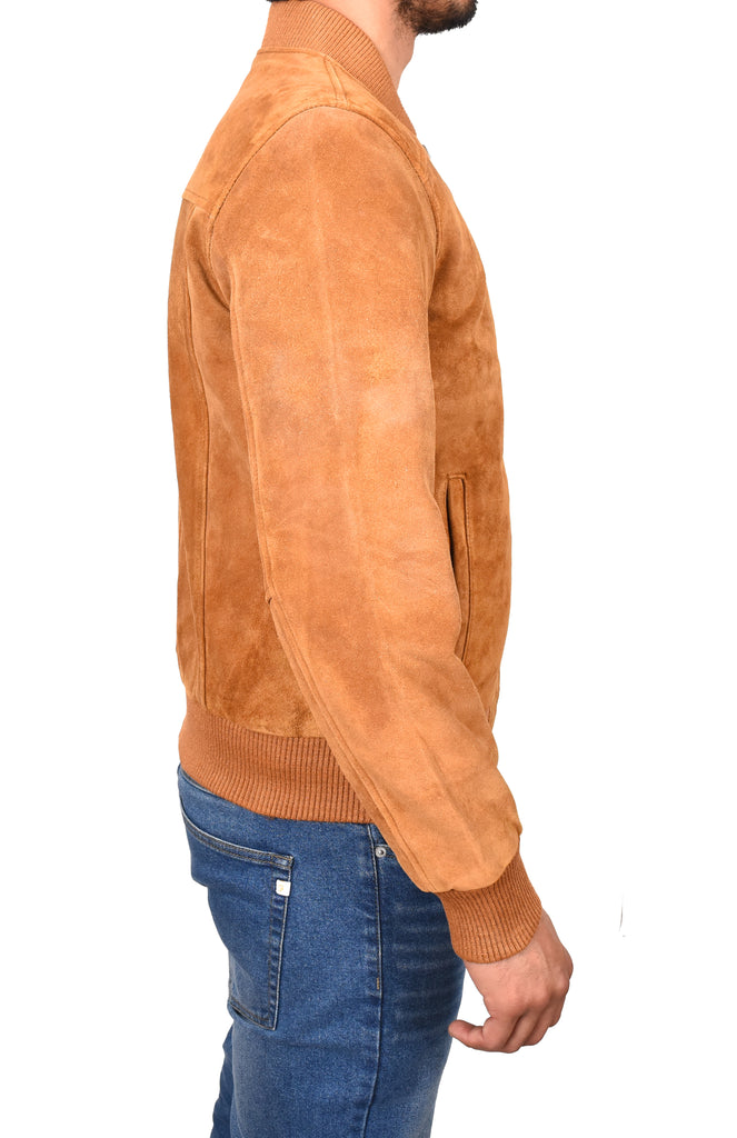 DR120 Men's Suede Leather bomber Jacket Tan 4