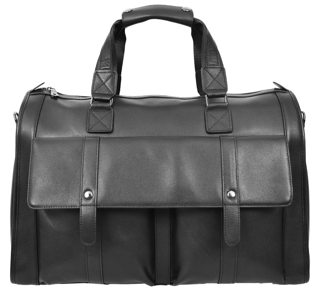 Holicarry Leather Weekend Large Holdall Overnight Bag Black-4