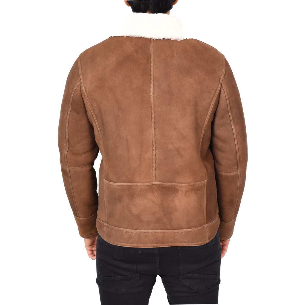 Mens Genuine Sheepskin Leather Harrington Bomber Jacket Retro Franz Brown-2