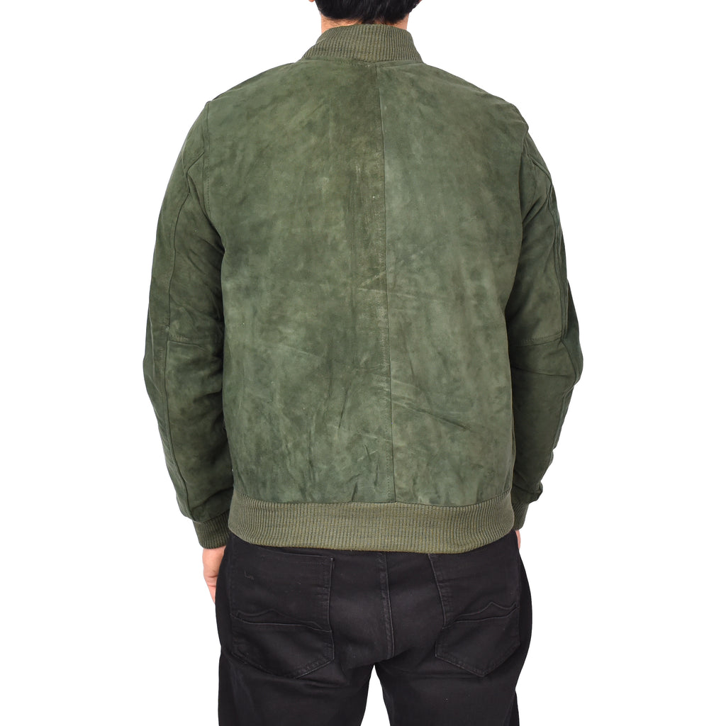 Men's Genuine Suede Leather Bomber Varsity Style Jacket Green Raul-4