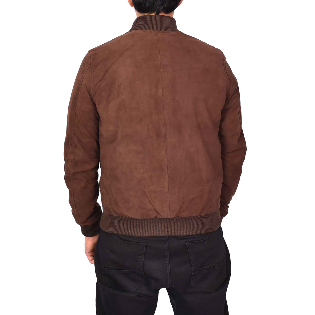 Men's Genuine Suede Leather Bomber Varsity Style Jacket Brown Raul-4