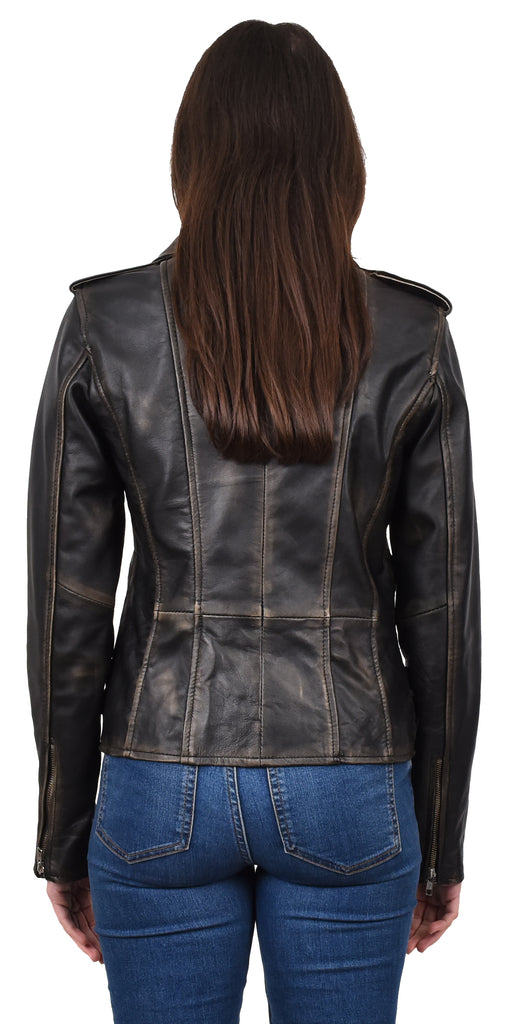 DR195 Women’s Trendy Biker Leather Jacket Rub off 4