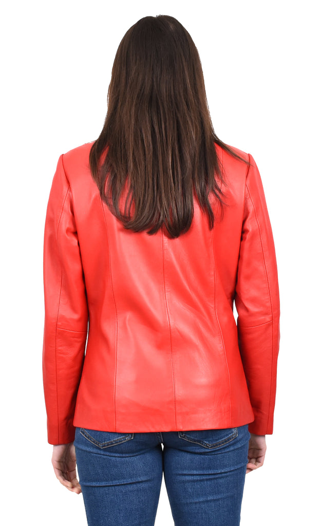 DR202 Women's Casual Semi Fitted Leather Jacket Red 4