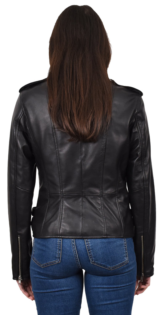 DR195 Women’s Trendy Biker Leather Jacket Black 4