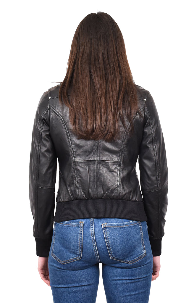 DR514 Womens Leather Classic Bomber Jacket Black 4