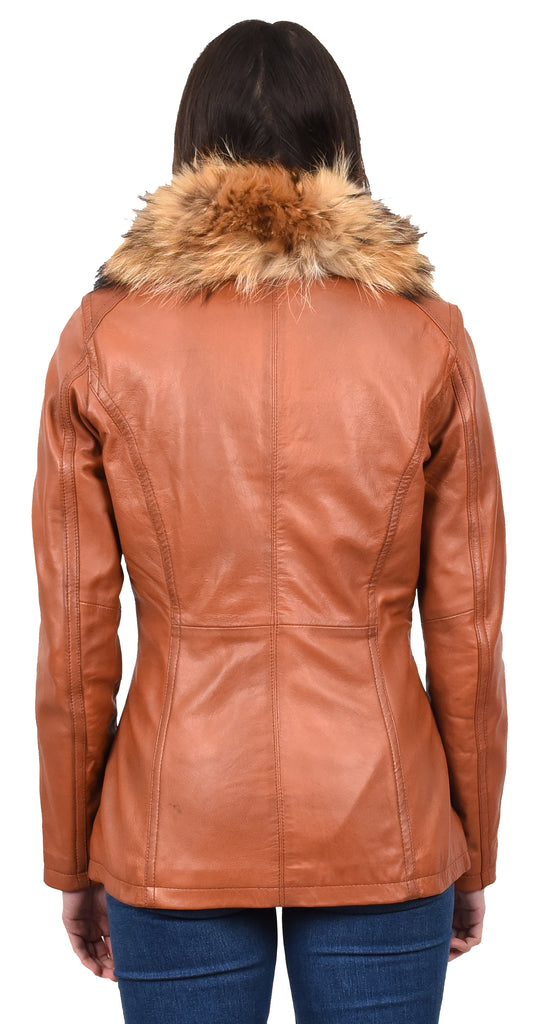 DR258 Women's Leather Jacket with Detachable Collar Cognac 4