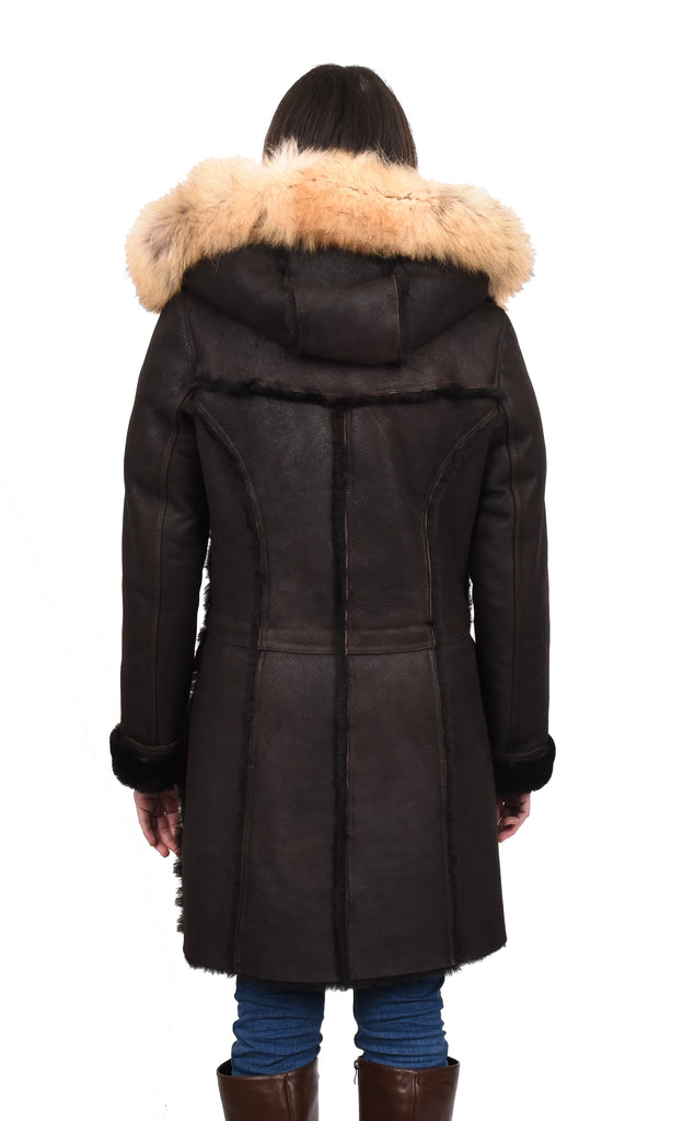 DR249 Women's Sheepskin Italian Classic Look Leather Coat Brown 5