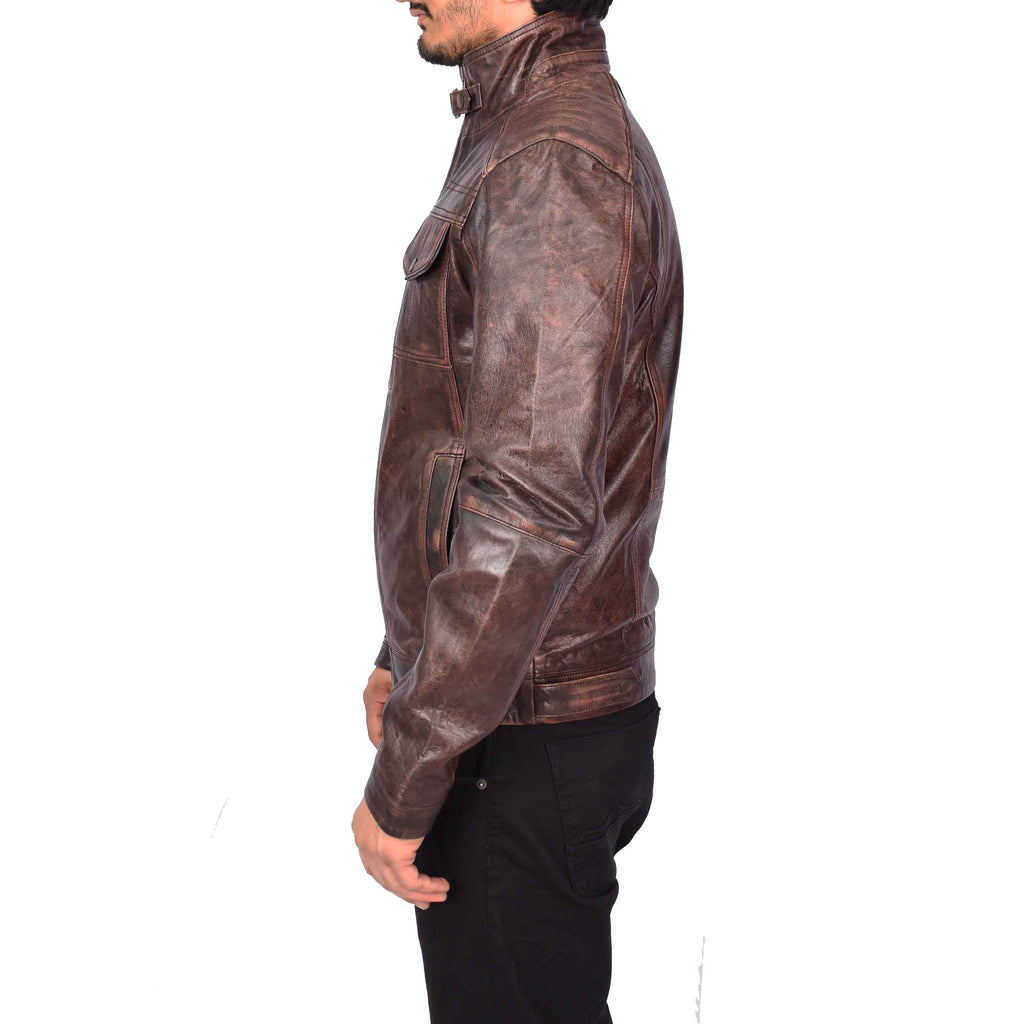 Men's Urban Biker Style Real Leather Jacket Brown Kristoffer 4