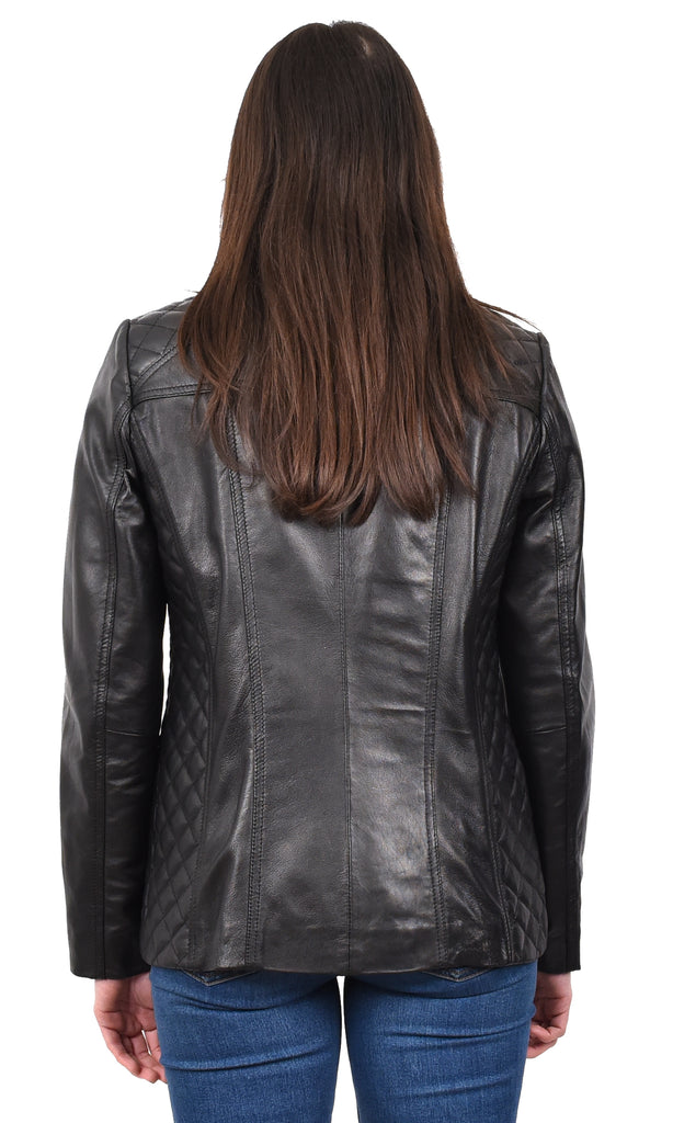 DR564 Women's Genuine Leather Jacket Zip Quilted Black 4