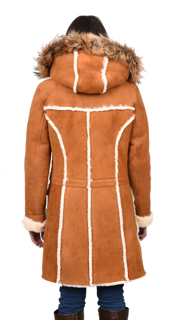 DR249 Women's Sheepskin Italian Classic Look Leather Coat Tan 2