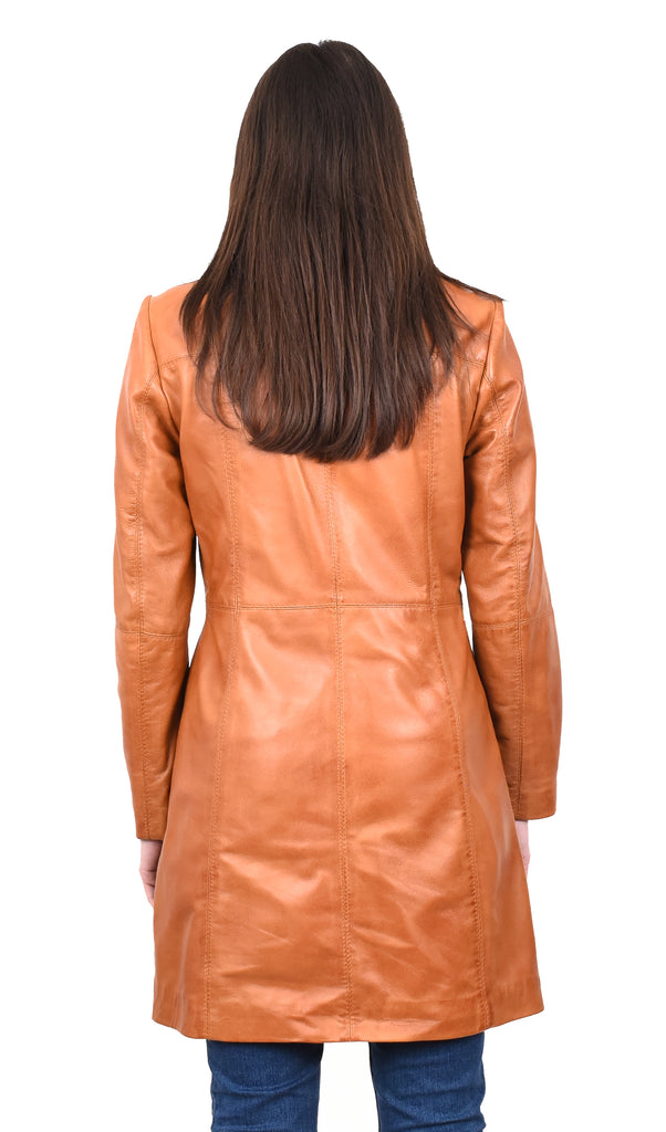 DR196 Women's 3/4 Length Soft Leather Classic Coat Tan 4