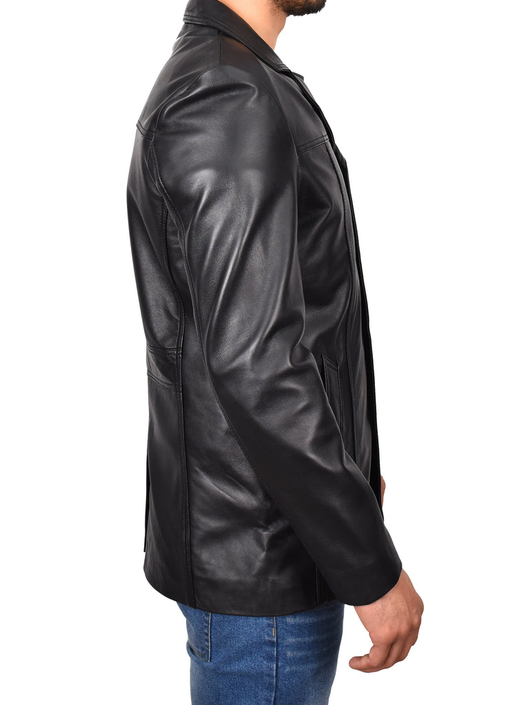 DR112 Men's Leather Classic Reefer Jacket Black 4