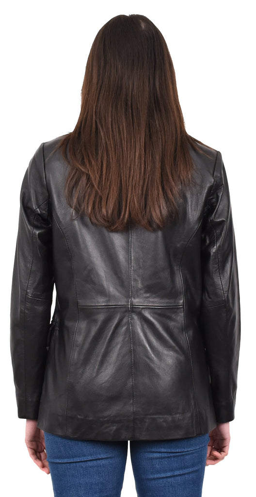 DR215 Women's Classic Three Button Leather Blazer  Black 4