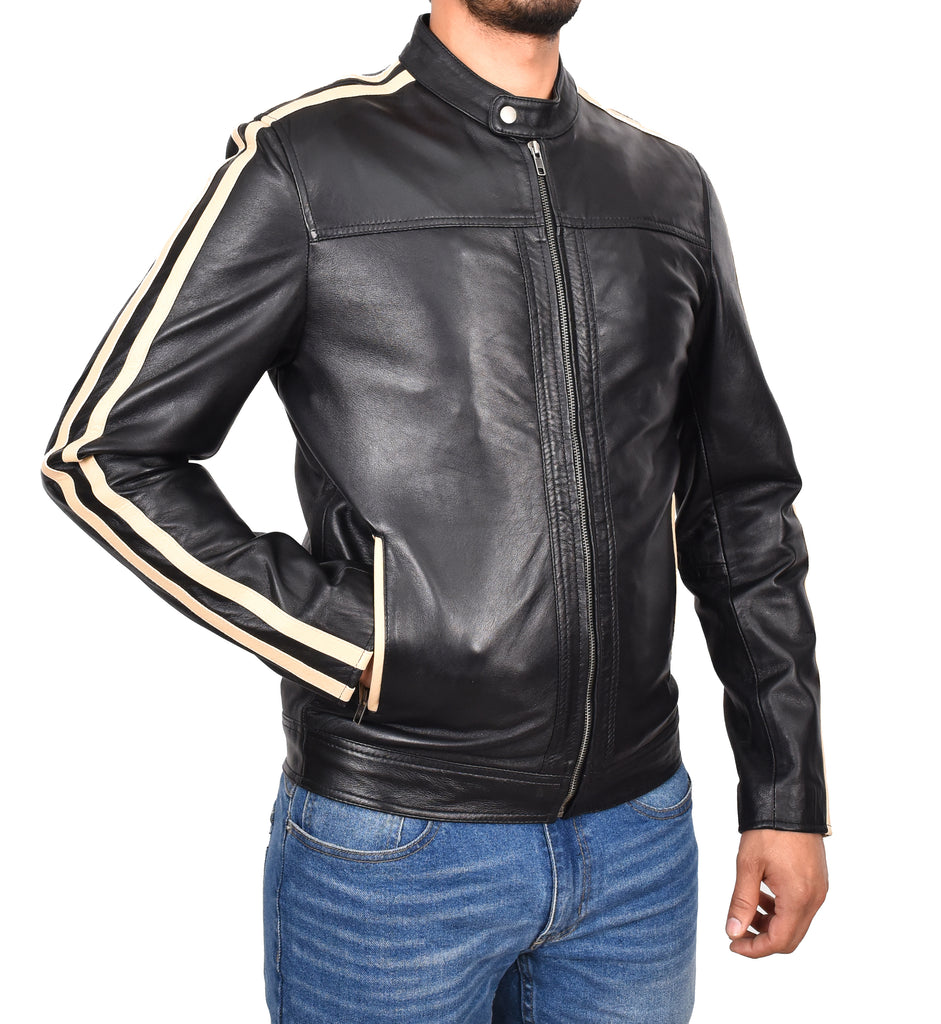 DR151 Men's Casual Biker Leather Jacket Black 4