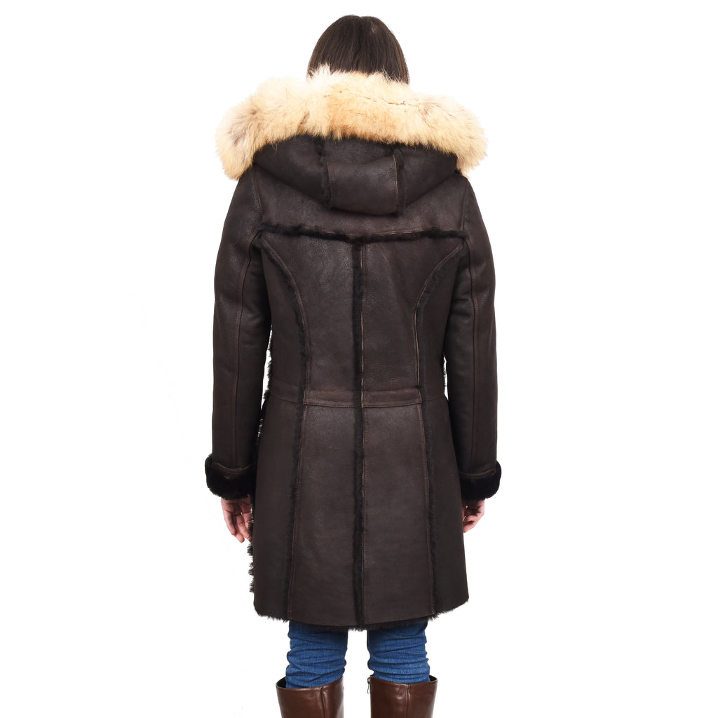 Women's Real Shearling Sheepskin Italian Classic Coat Brown Birna 2