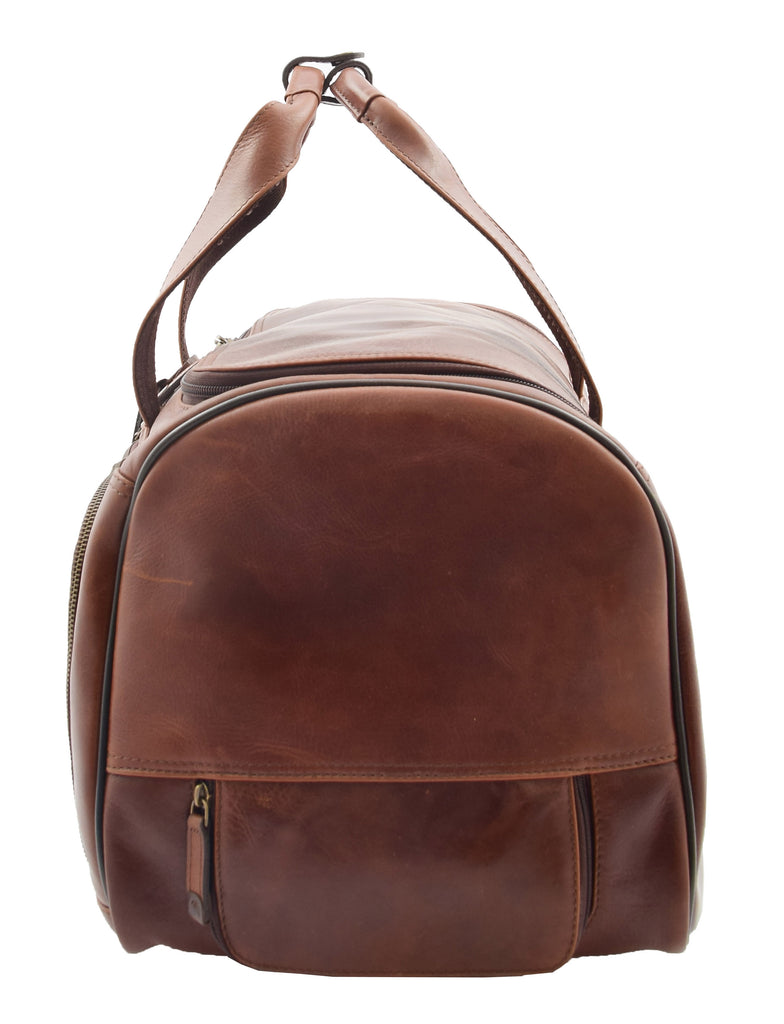 DR294 Real Leather Wheeled Holdall Duffle Bag Brown 6