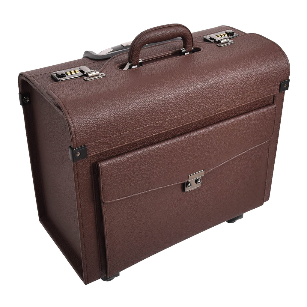 DR695 Four Wheel Pilot Case Faux Leather Cabin Bag Brown-4