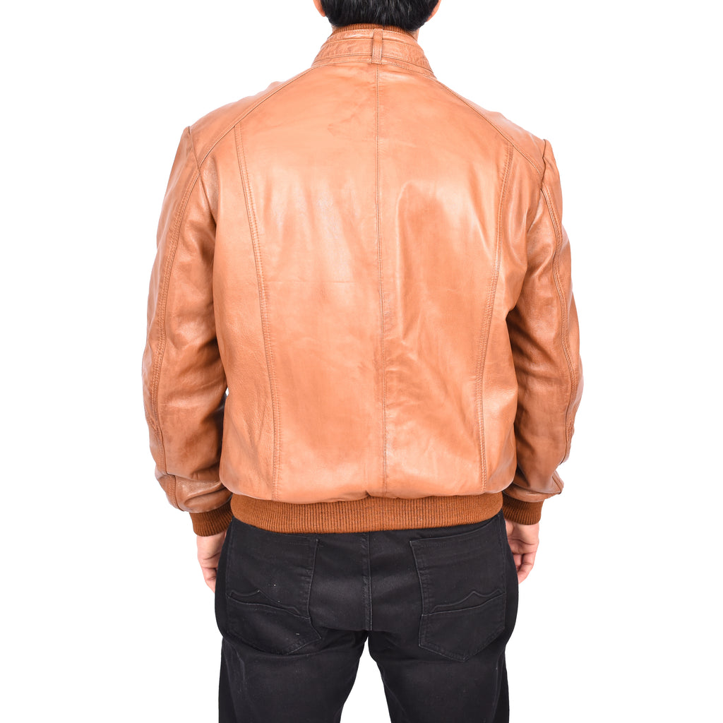 Men's Bomber Style Real Leather Jacket Tan Boden-4