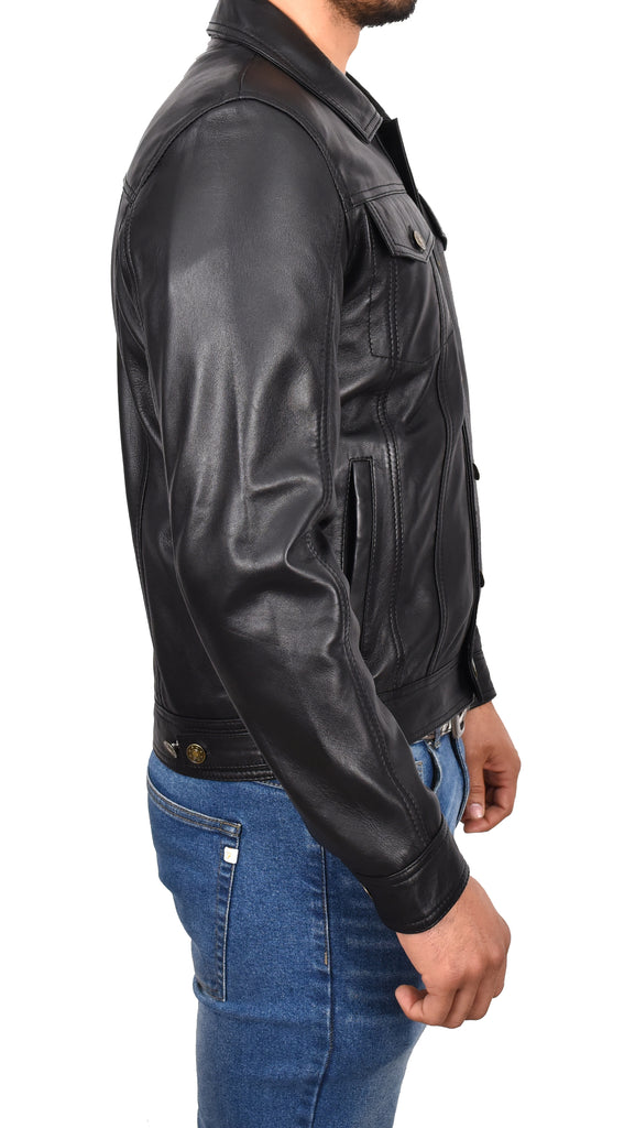 DR134 Men's Classic Short Leather Jacket Black 4