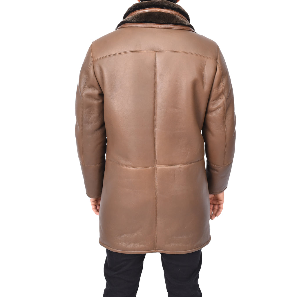 Mens Retro ¾ Length Long Real Shearling Sheepskin Coat Winter Warm Bastian Brown-2