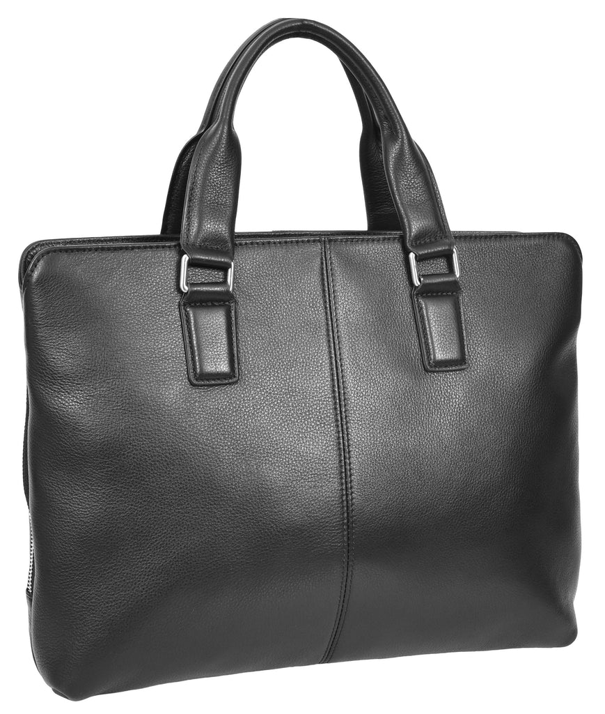 Briefsatch Genuine Black Leather Cross-Body Briefcase Black-4