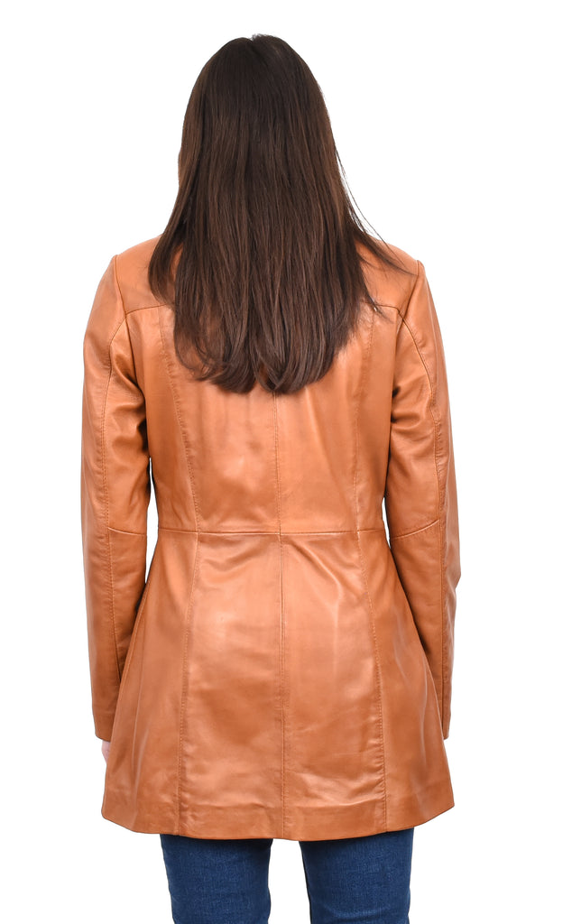 DR566 Women's Leather Jacket With Dual Zip Fastening Tan 4