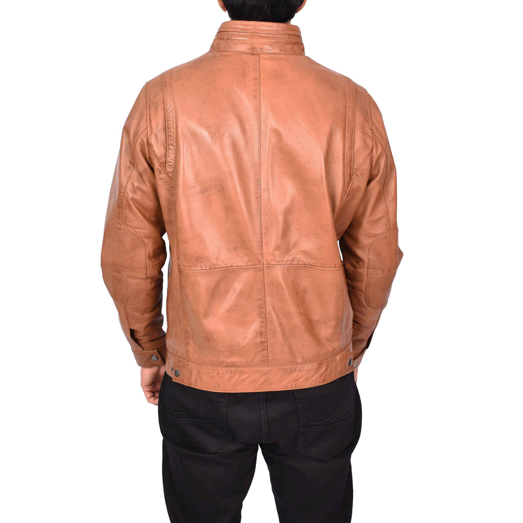 Men's Classic Biker Real Leather Jacket Tan Erland-4