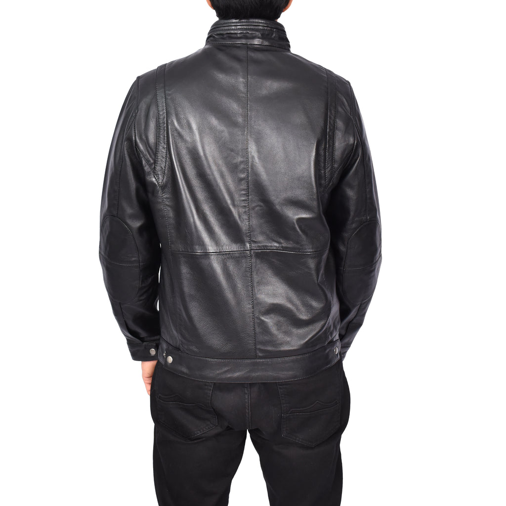 Men's Classic Biker Real Leather Jacket Black Erland-4