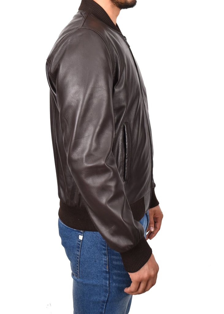 DR177 Men's Leather Bomber Jacket Brown 4