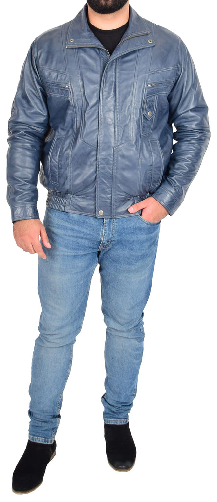 Men's Leather Nubuck Classic Sky Blue Jacket  7