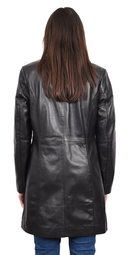 DR424 Women's Smart Long Leather Coat Black 4