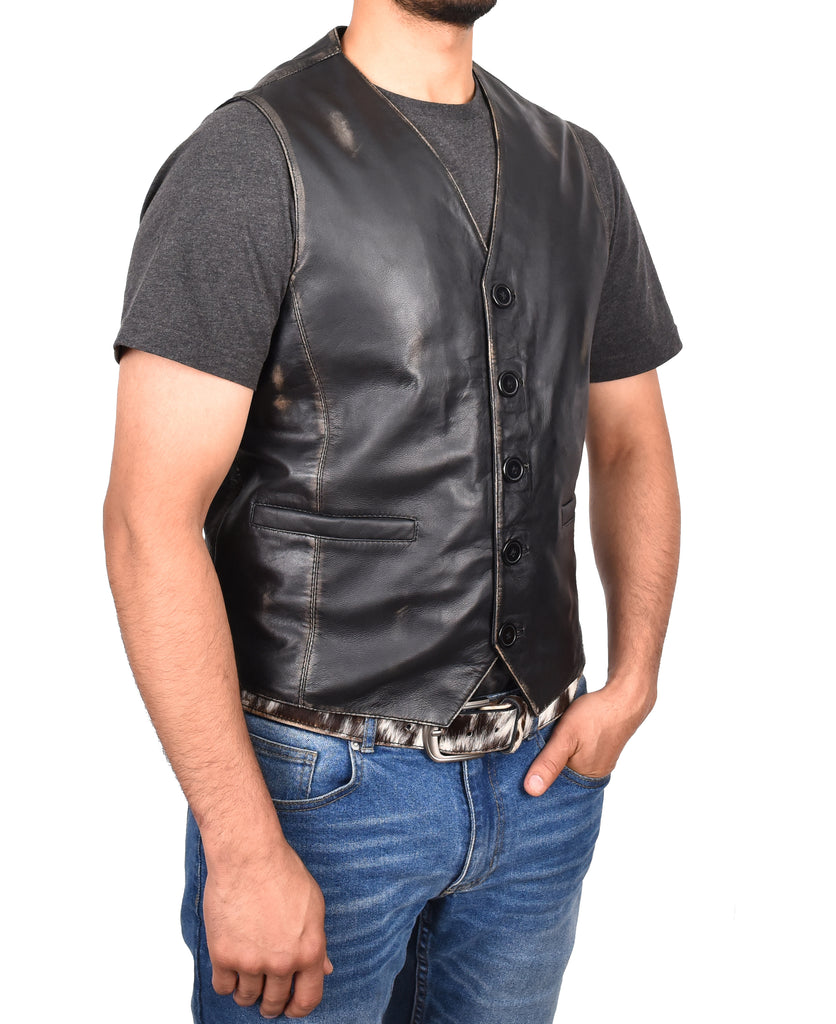 DR135 Men's Classic Waistcoat Leather Rub Off 4