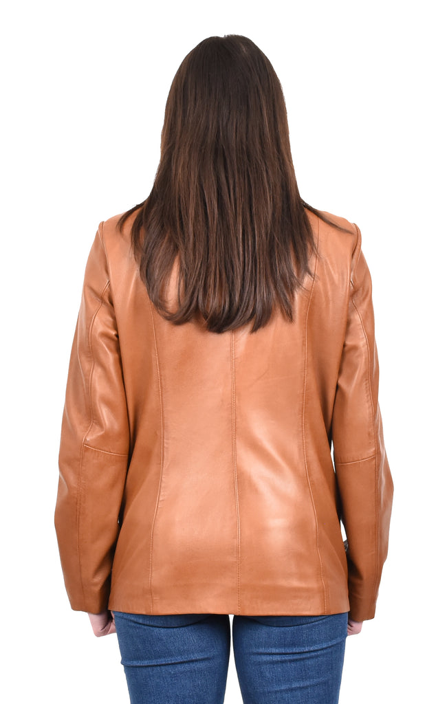 DR202 Women's Casual Semi Fitted Leather Jacket Tan 4