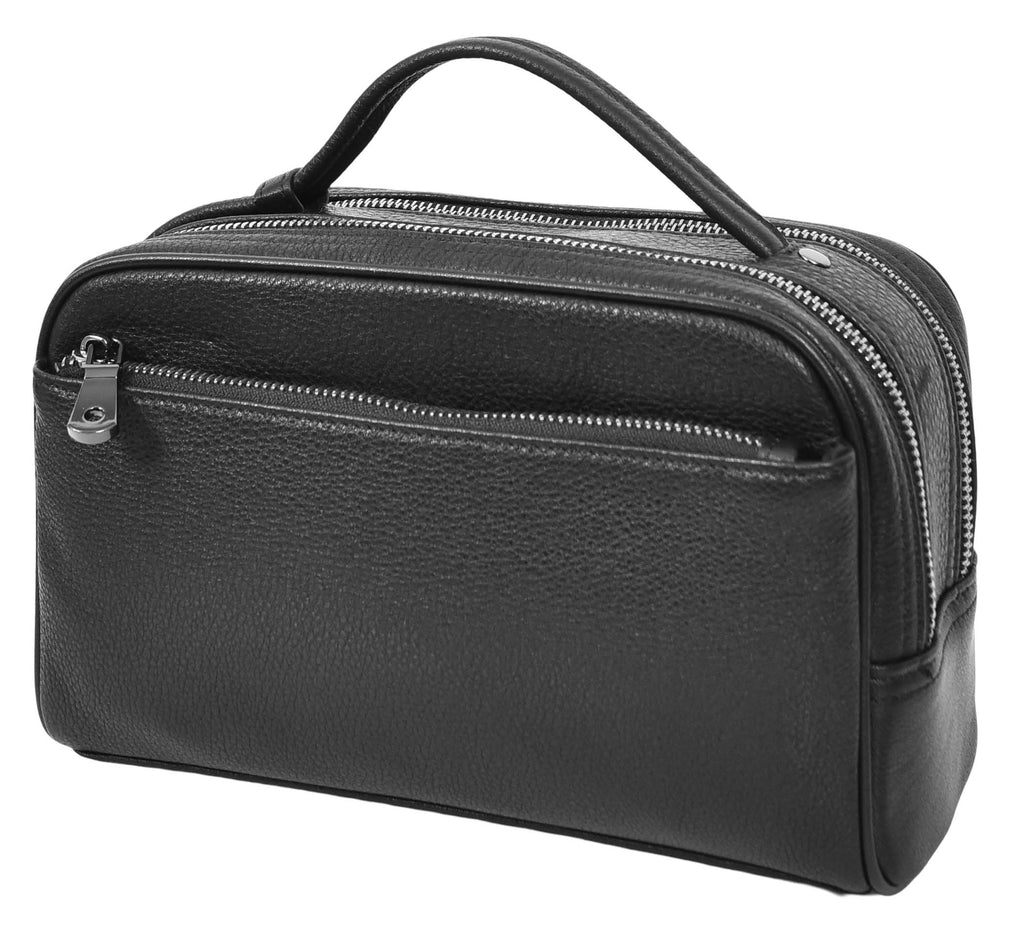 Tourgear Real Leather Toiletry Wash Travel Wrist Bag Black-5