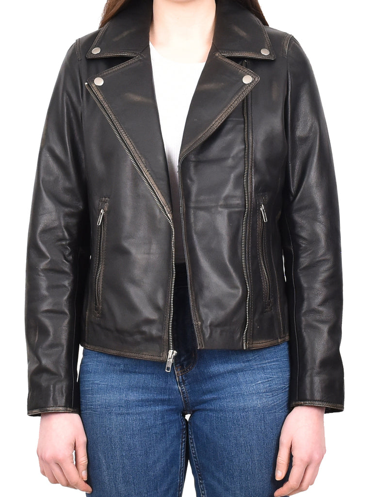 DR216 Women's Casual Smart Biker Leather Jacket Rub off 5