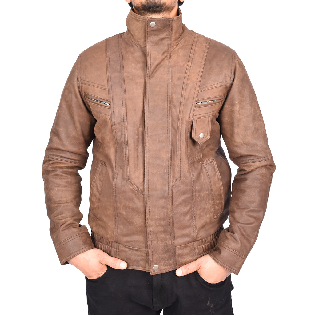 Men's Real Nubuck Leather Classic Brown Jacket Bomber Blouson Style Errick-4