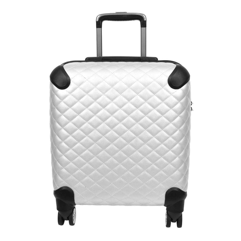 DR697 Four Wheel Pilot Case Quilted Lightweight Cabin Bag Silver-6