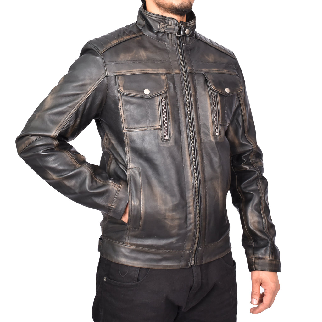 Men's Urban Biker Style Real Leather Jacket Rub Off Kristoffer 5