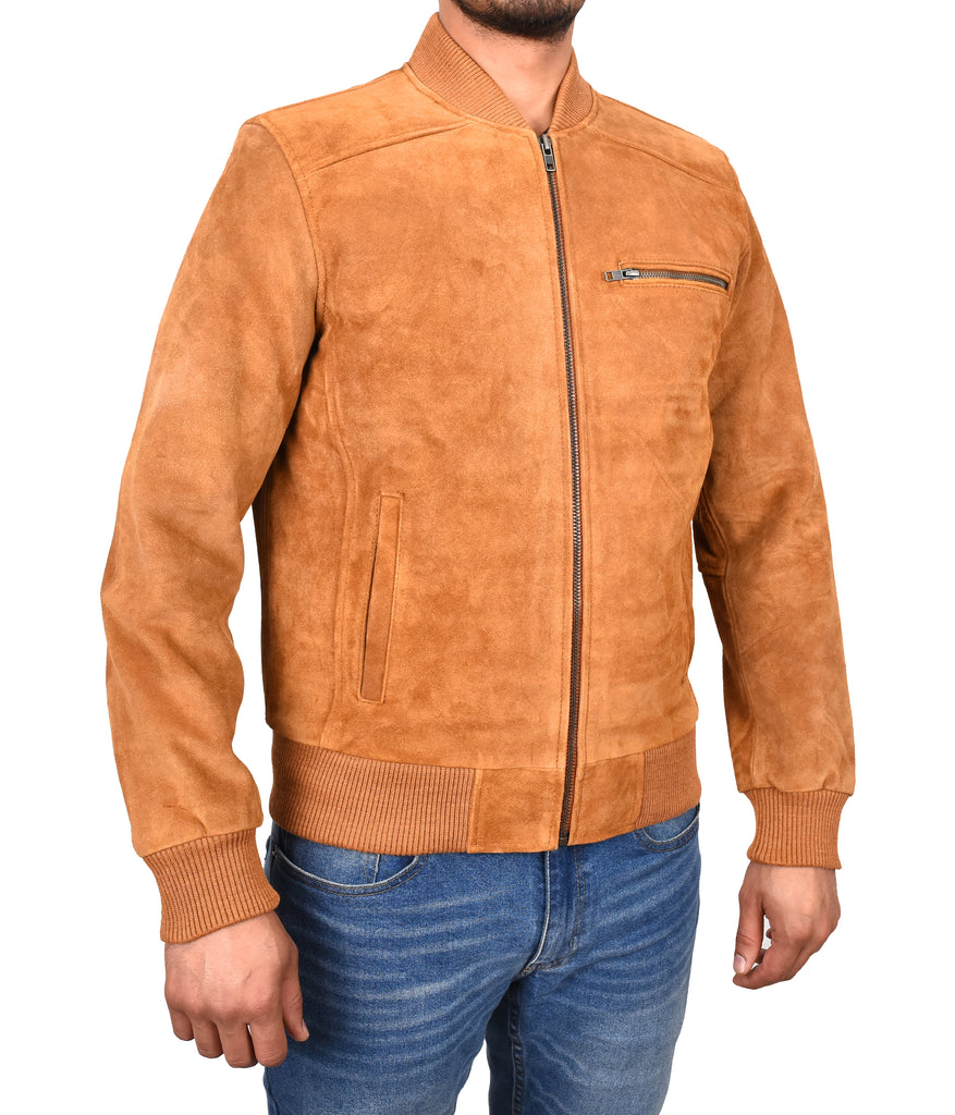 DR120 Men's Suede Leather bomber Jacket Tan 5