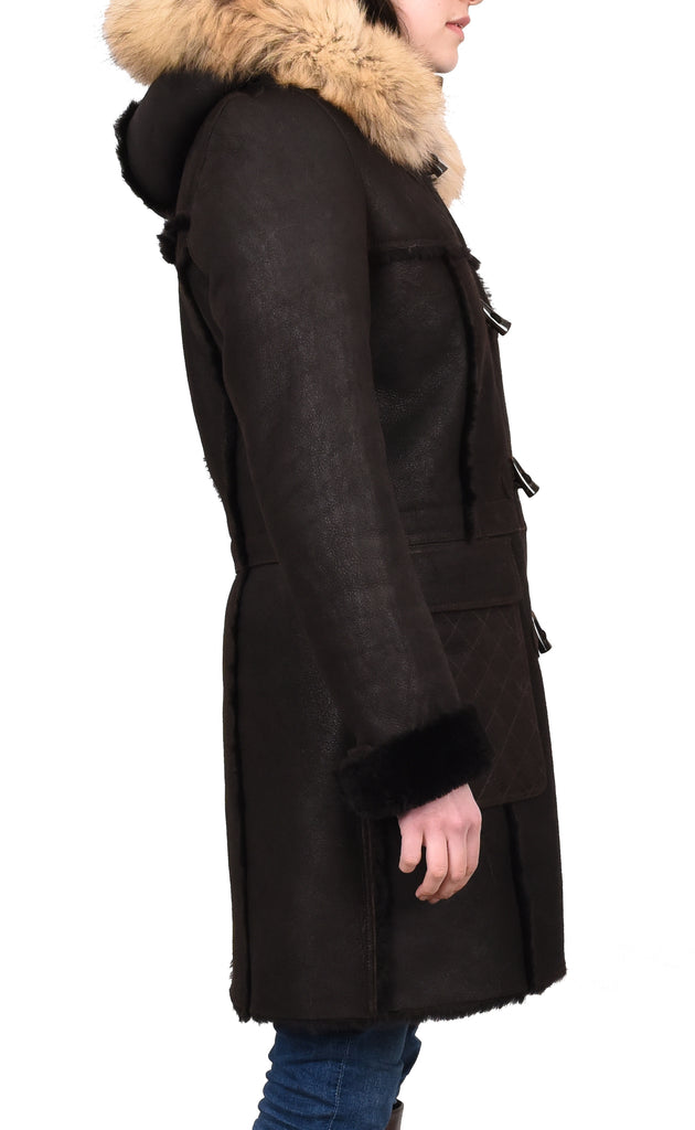 DR249 Women's Sheepskin Italian Classic Look Leather Coat Brown 16