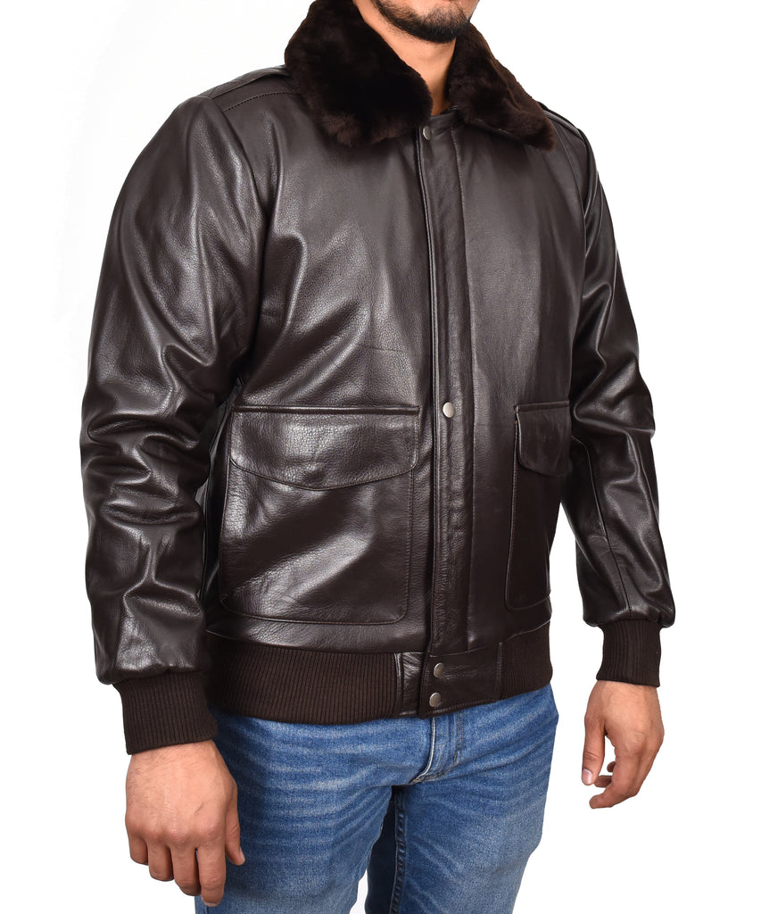 DR174 Men’s Genuine Cowhide Leather Flight Jacket Brown 5