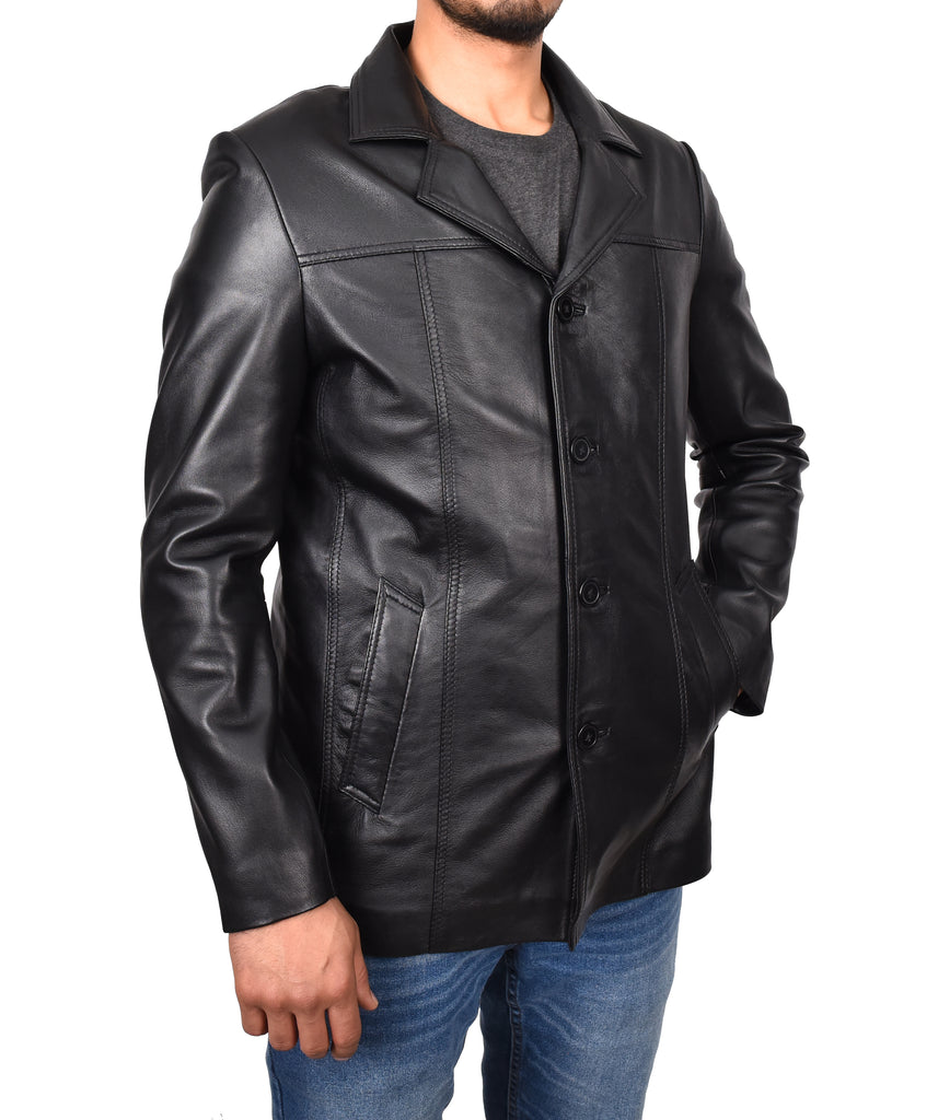 DR112 Men's Leather Classic Reefer Jacket Black 5