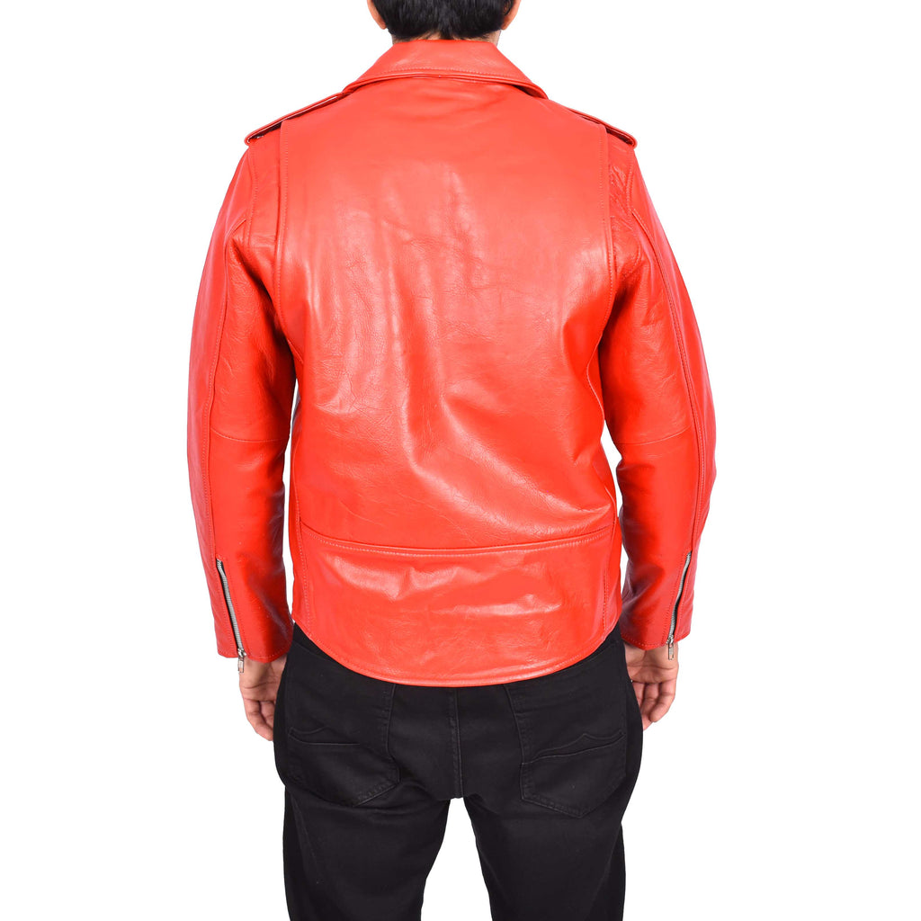 Men's Hard Wearing Real Cowhide Leather Biker Jacket Red Gunther-5