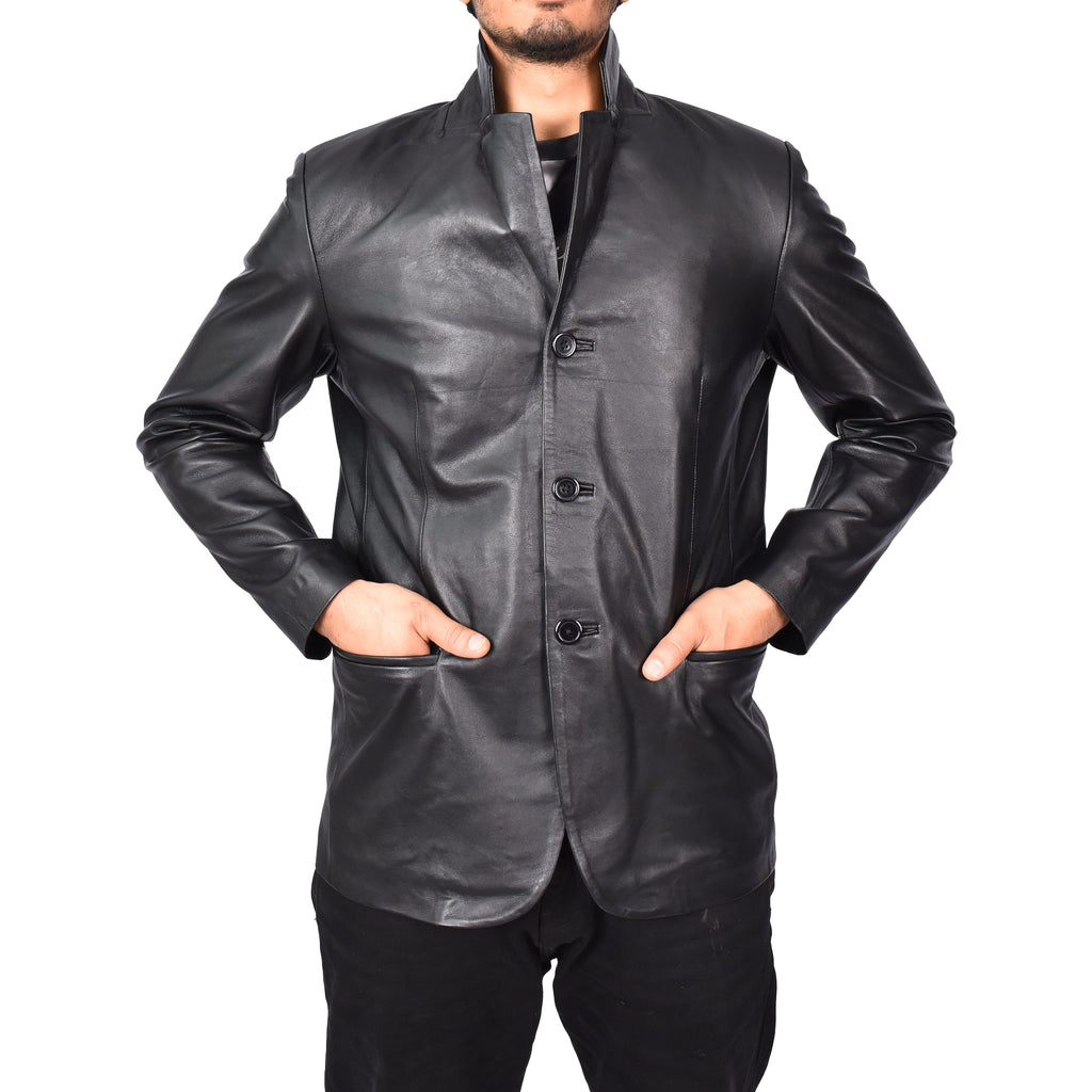 Gents Real Lambskin Leather Jacket Men's Blazer Coat Black Gjorn-5