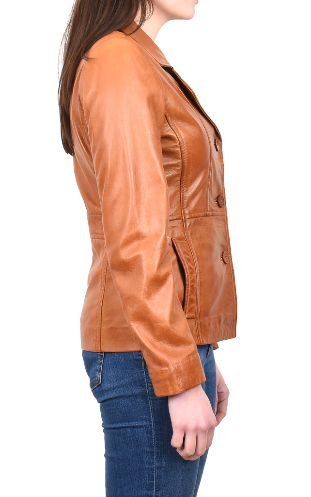 DR198 Women's Smart Work Warm Leather Jacket Tan 5