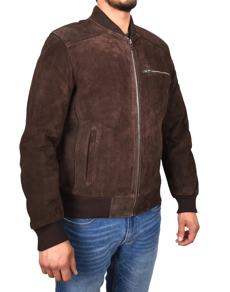 DR120 Men's Suede Leather bomber Jacket Brown 5