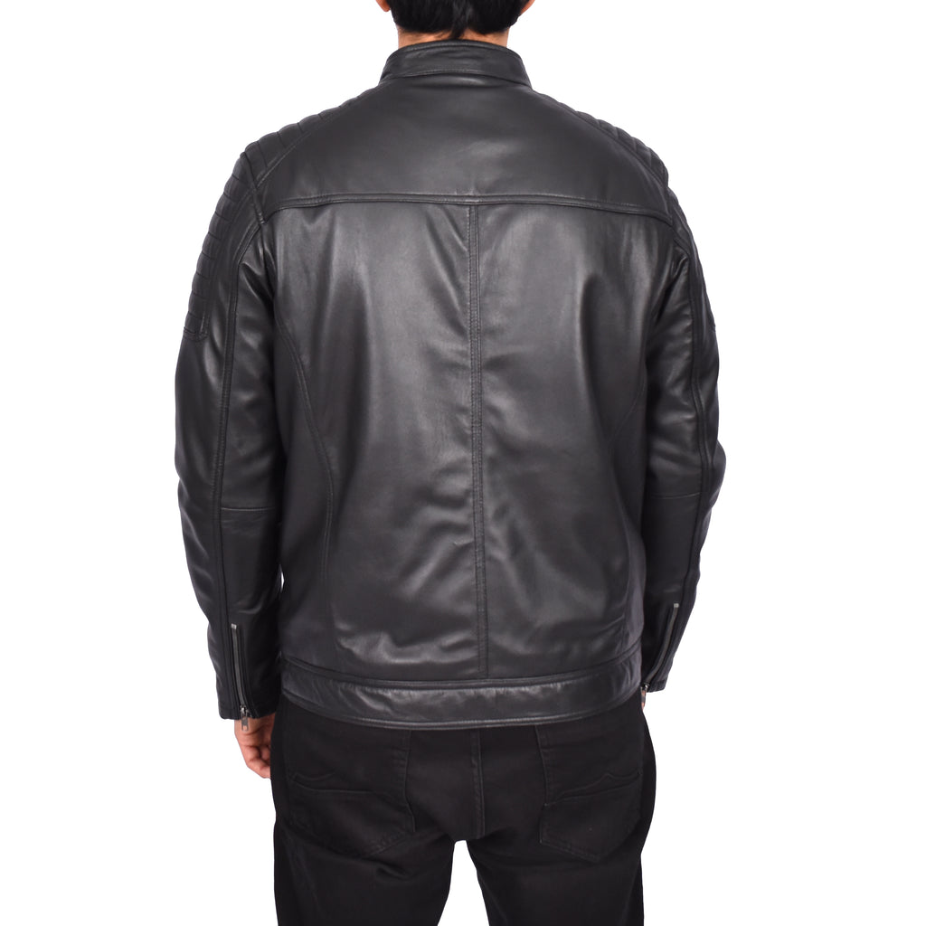 Men's Genuine Leather Biker Style Zip Jacket Black Anton-5