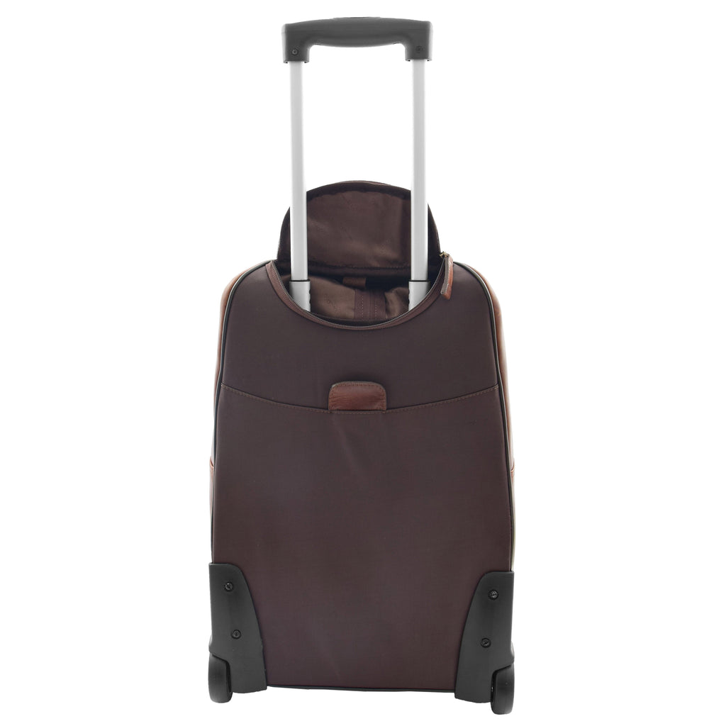 DR544 Genuine Leather Cabin Suitcase Wheeled Trolley Brown 3