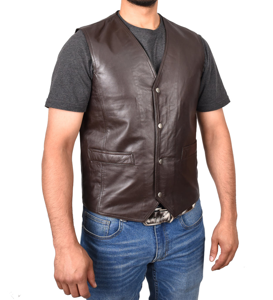 DR105 Men’s Classic Leather Waistcoat Brown 5